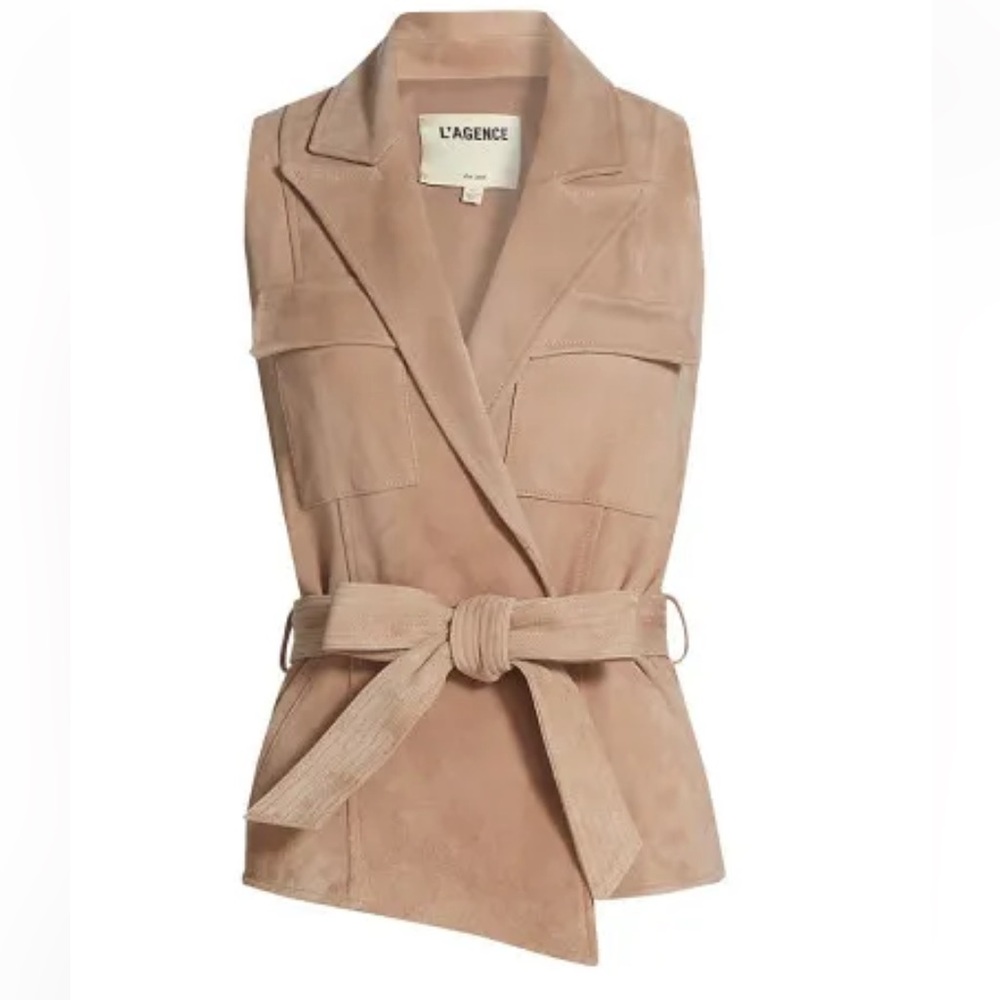 L'AGENCE Women's Suede Beige Belted Vest